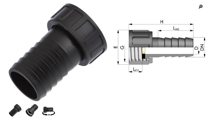 Schlauchtülle 3/4" x 20mm PP mit Überwurfmutter