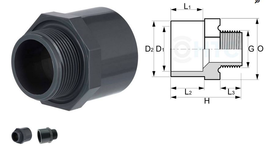 Übergangsstück PVC-U 32/40mm x 1/2"  Klebemuffe/-stutzen x Aussengewinde