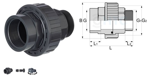 [K_00460[1.0]] Verschraubung PVC-U 1/2" Innengewinde x Aussengewinde