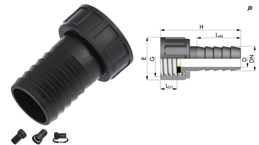 [K_00345[1.0]] Schlauchtülle 3/4" x 20mm PP mit Überwurfmutter