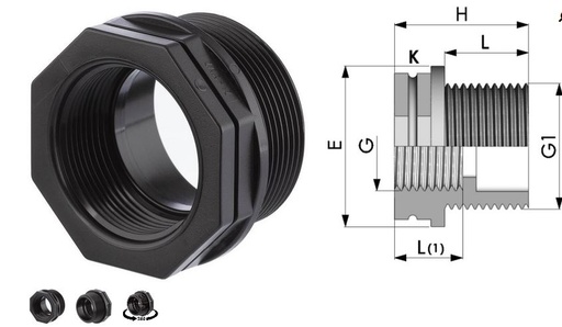 [K_00356[1.0]] Reduzierung 3/4 x 1/2 Zoll  Ag x Ig PP Reduzierring